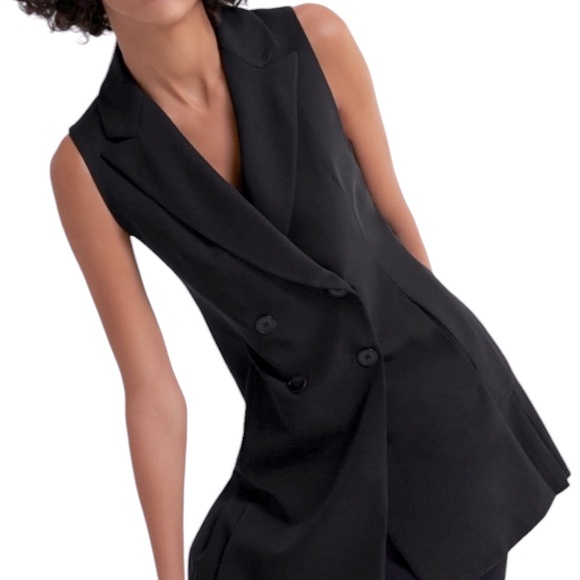 Zara Black Sleeveless Double Breasted Pleated Blazer Mini Dress Waistcoat - XS - Picture 5 of 16